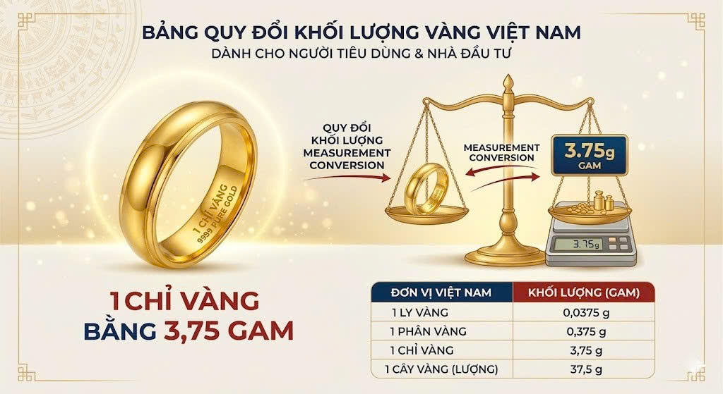 1 chỉ vàng bằng bao nhiêu gam