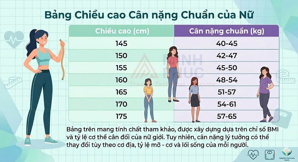 chiều cao cân nặng chuẩn của nữ