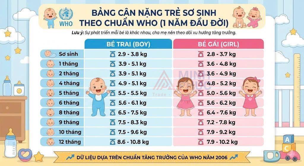 bảng cân nặng trẻ sơ sinh