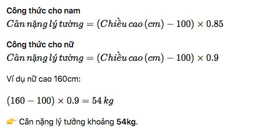 cân nặng lý tưởng