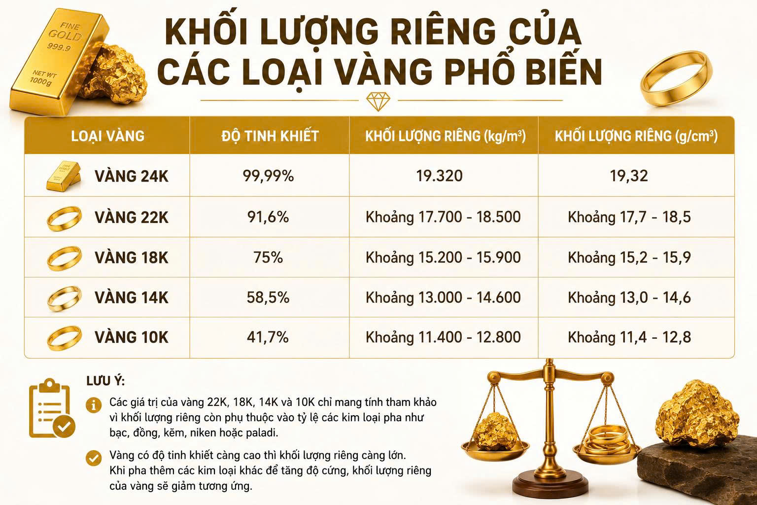 Khối lượng riêng của vàng