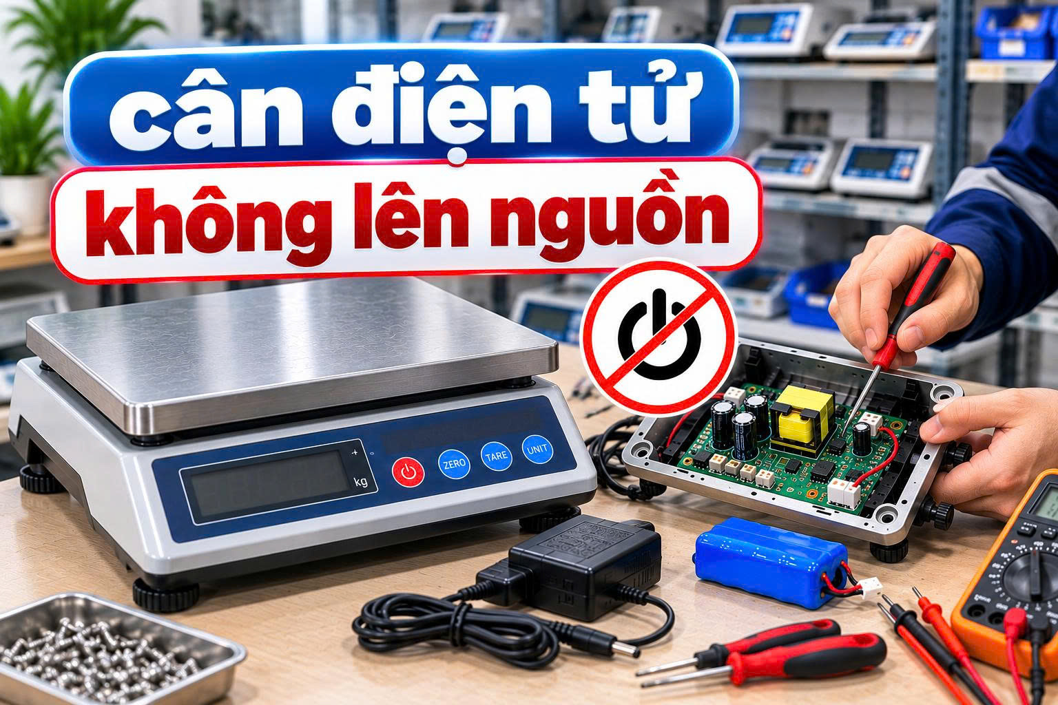 cân điện tử không lên nguồn