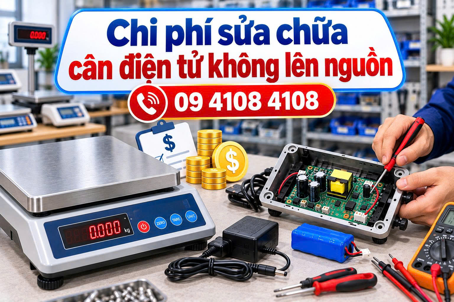 cân điện tử không lên nguồn