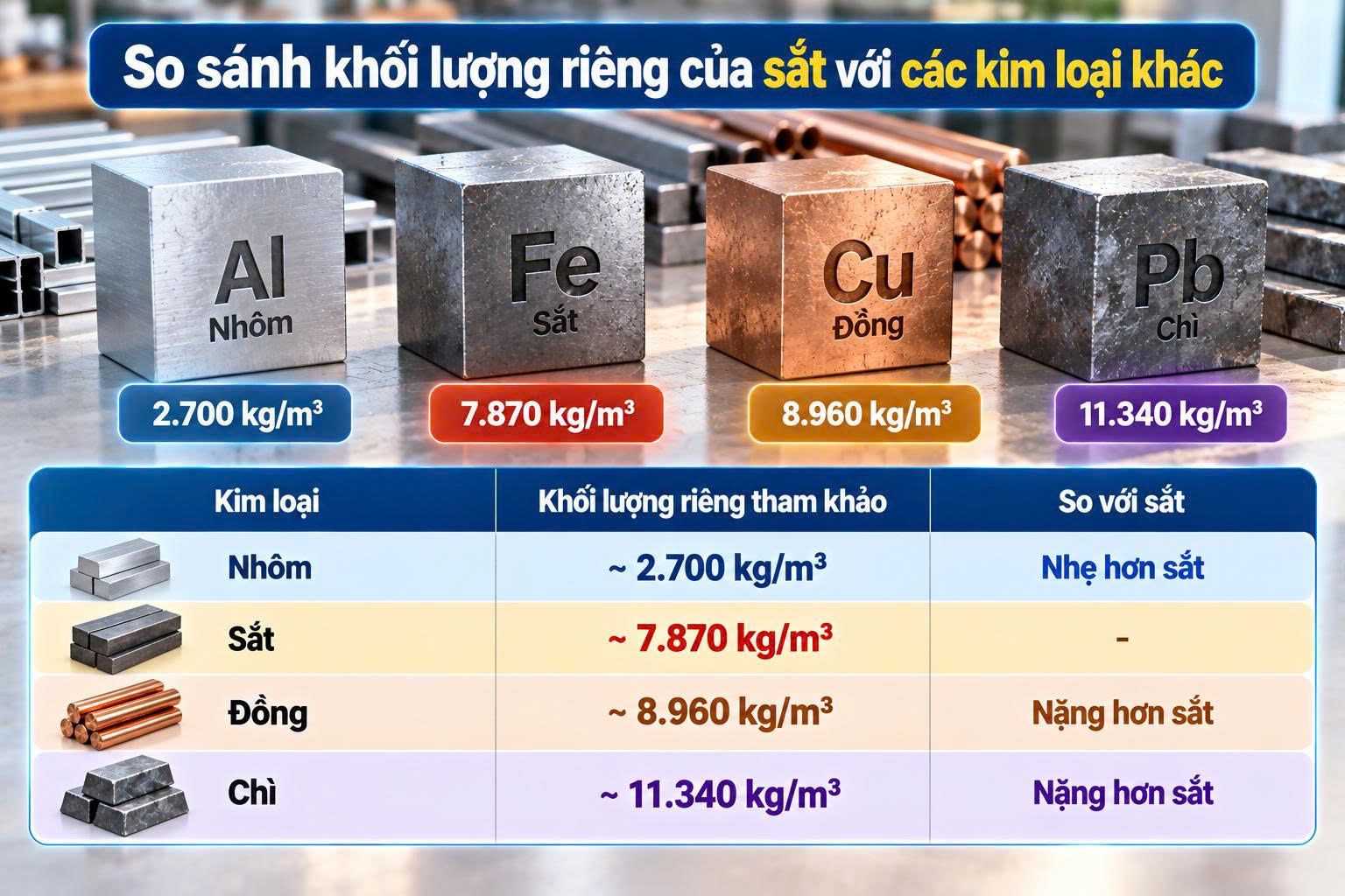 khối lượng riêng của sắt